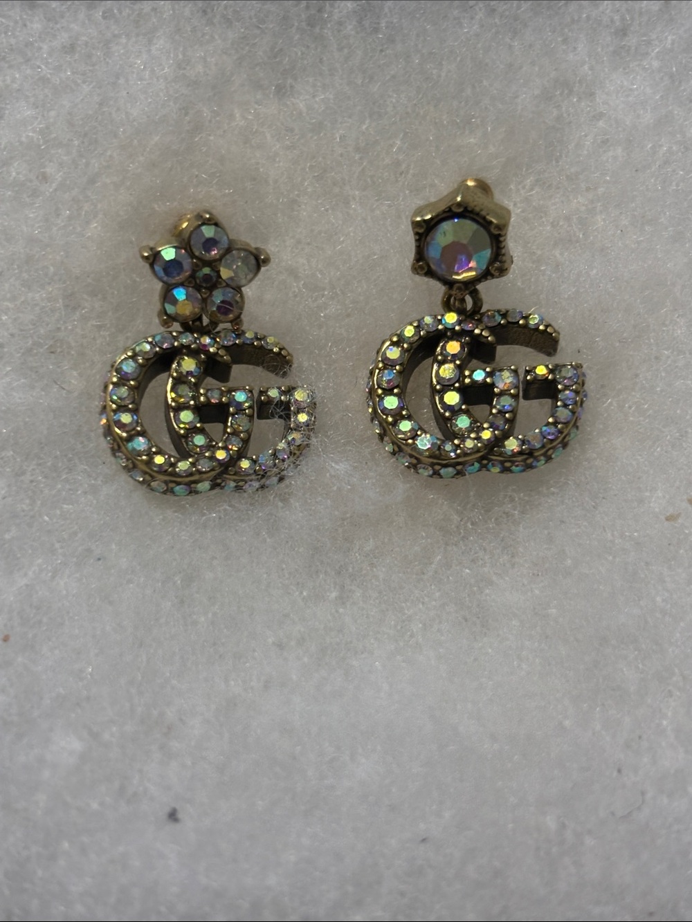 Gucci Gold-Tone Iridescent Diamond Drop Earrings